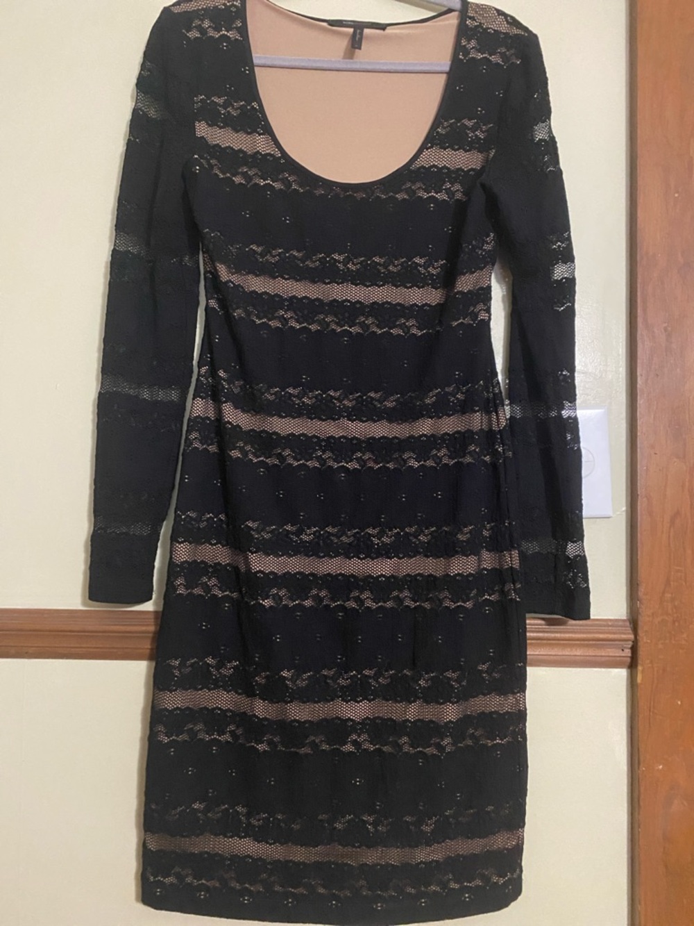 BCBGMaxAzria Black Lace Dress with Nude Lining